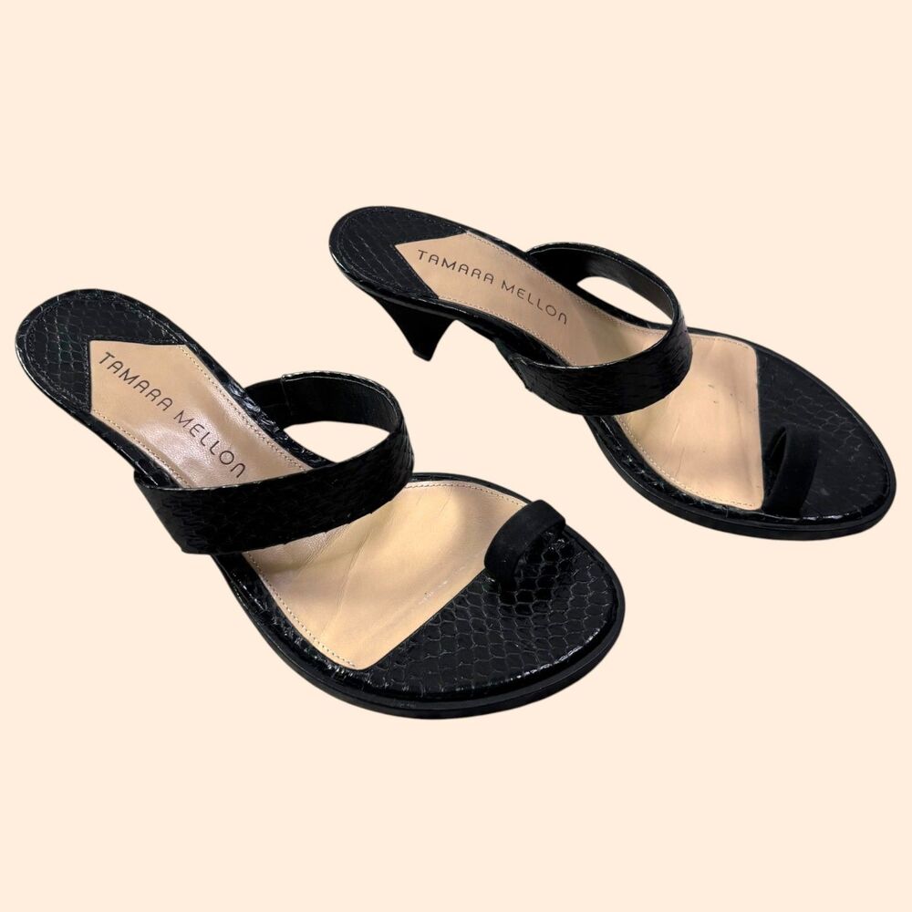 Tamara Mellon Black Kitten Sandals